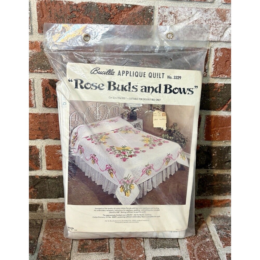 Vintage Bucilla 3329 Rose Buds & Bows Applique Quilt Kit Sealed 90x103